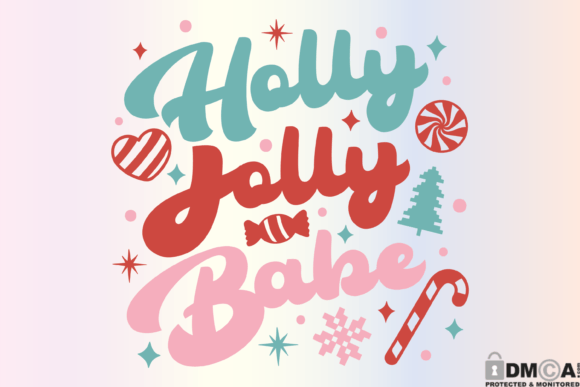 Holly Jolly Babe SVG Retro Christmas PNG Graphics and Print Templates