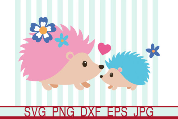 Mom and Baby Hedgehog Svg, Cute Hedgehog Graphics and Illustrations